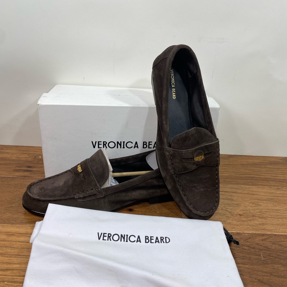 NIB Veronica Beard Dark Espresso Brown Suede Penny Loafers 10.5 / 41.5 $350 MSRP